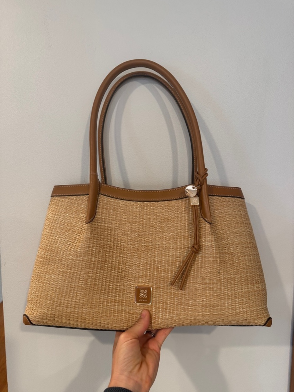 Nine West Women's Sullivin Carryall Shopper in woven rattan wicker style